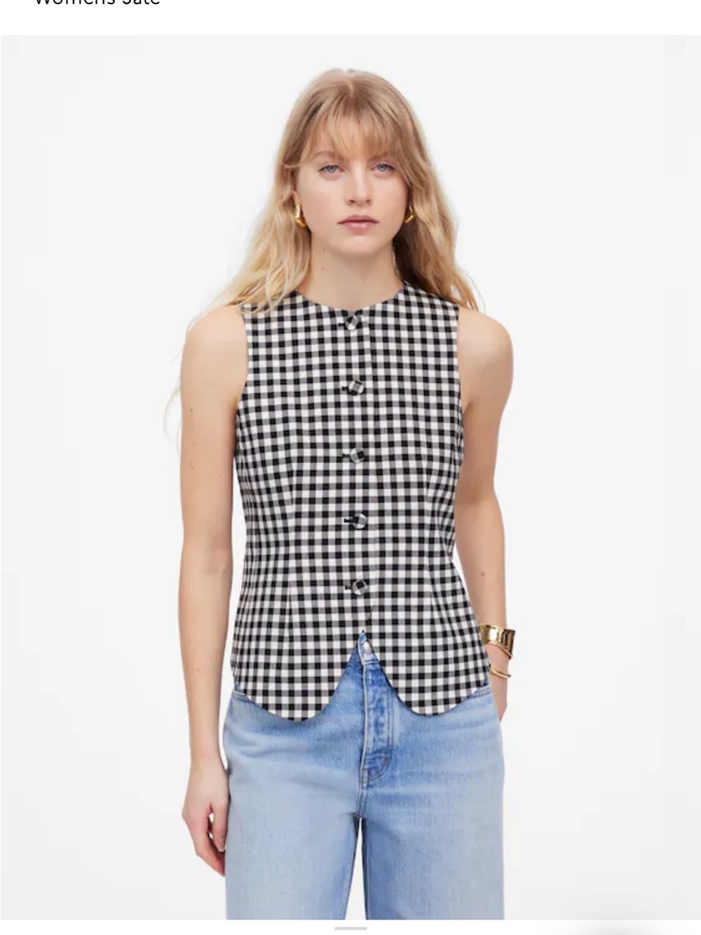 Madewell Gingham Button-Front Top - Black/White
